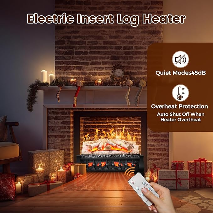 Electric Fireplace Insert Log Heater 21 Inches, 5 Flame Brightness, 750w/1500w - Image 4