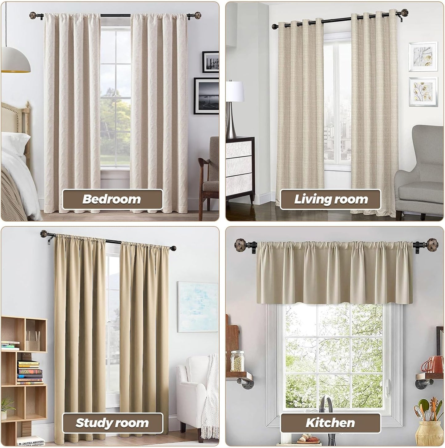 Window Treatment Finials for 1 or 7/8 Inch Curtain Rods, Black Drapery Rods Replacement Finials with M6 Screws, Woven Leaf Pattern, 2 Pack