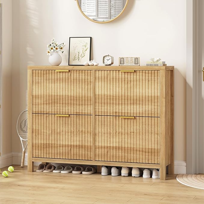 Shoe Cabinet Storage for Entryway, Fluted Shoe Cabinet - Image 8