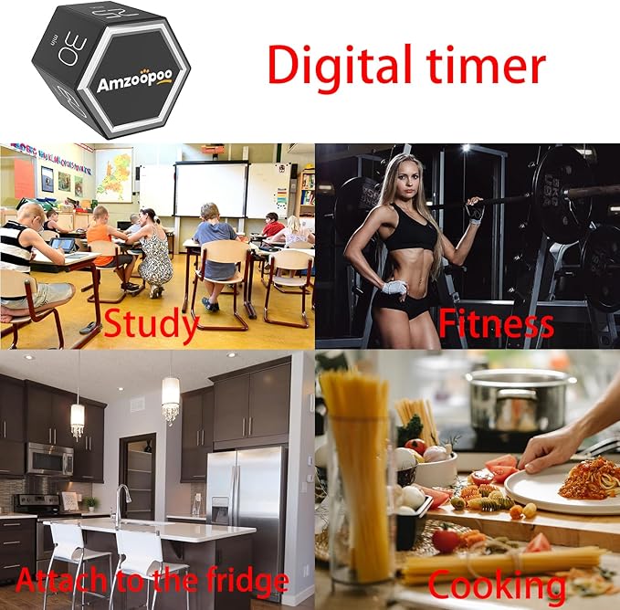 Timer, kitchen timers, magnetic digital visual pomodoro cube countdown timer - Image 2