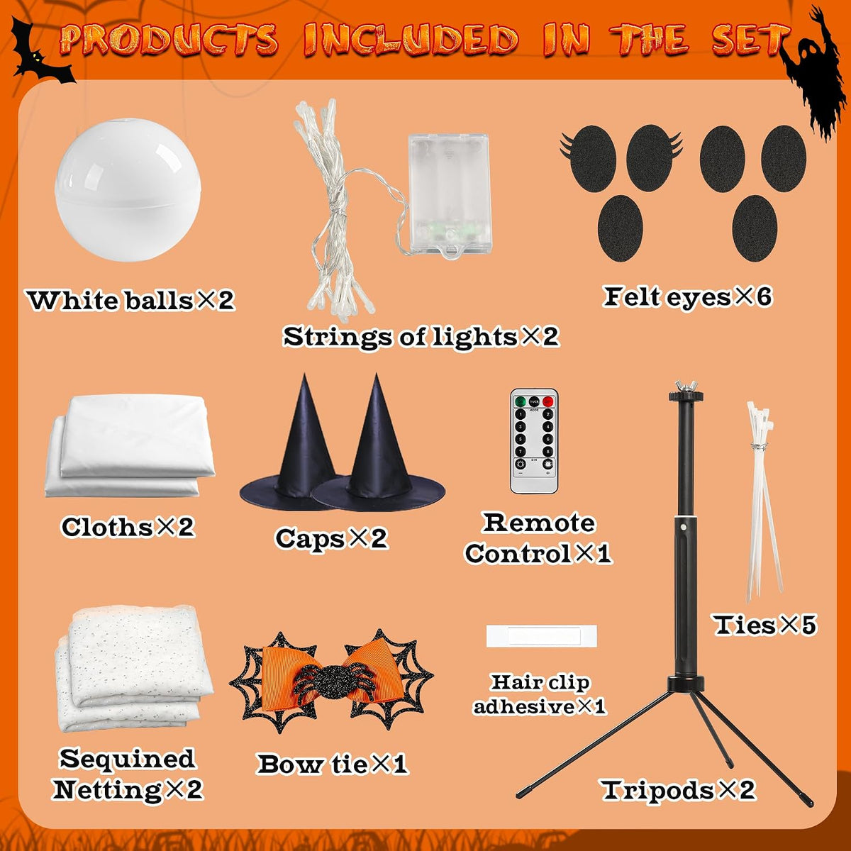 AYGXU 2pcs Halloween Decorations Indoor,Ghost Decor with String Lights Remote...