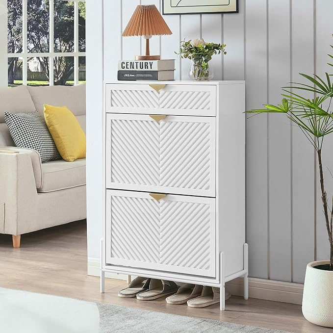 Shoe Cabinet Storage with 2 Flip Drawers, Narrow Hidden Shoes Cabinet Organizer by Unknown