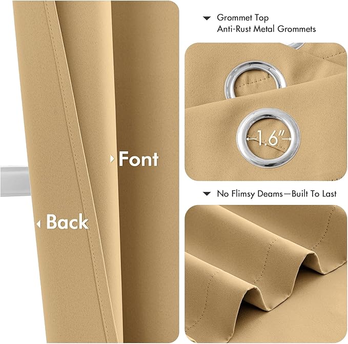 MIULEE Gold Blackout Curtains for Bedroom Living Room 72 Inches Long 2 Panels - Image 4