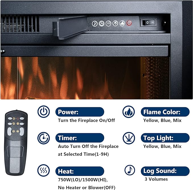 33 Inches Electric Fireplace Insert, 750W/1500W Fireplace Heater - Image 3