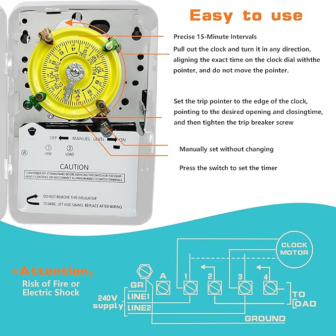 T101 Mechanical Time Switch, 120 VAC 2HP 40A SPST, 12 ON/Off 24 Hour Mechanical - Image 3