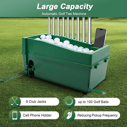 automatic golf ball dispenser with tee up machine, close-up detail