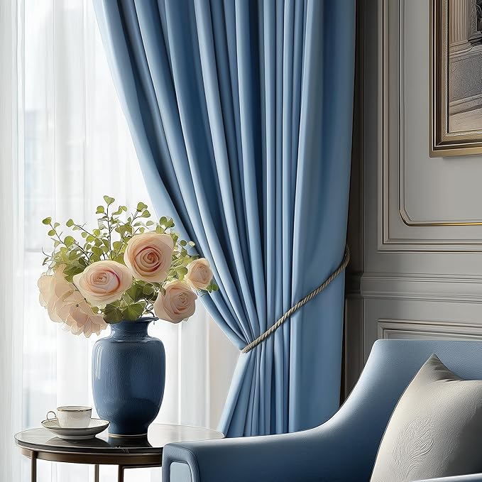 FMFUNCTEX Velvet Blackout Curtains Blue Thermal Insulated Curtains - Image 8
