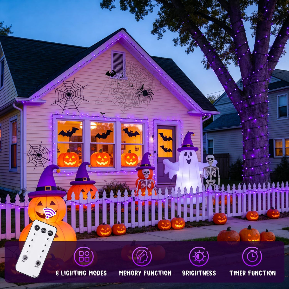 JMEXSUSS 500 LED Purple Halloween Lights, 173ft String Lights Plug in