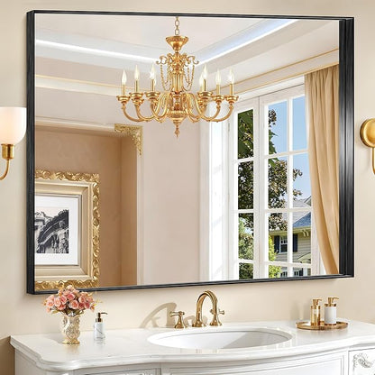 CIRCUMI Black Bathroom Mirror, Brushed Finish, Tempered Glass, Large Mirror by CIRCUMIMirror