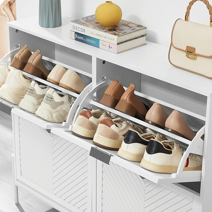 Shoe Cabinet Storage with 4 Flip Drawers, Narrow Hidden Shoes Organizer Cabinet - Image 7