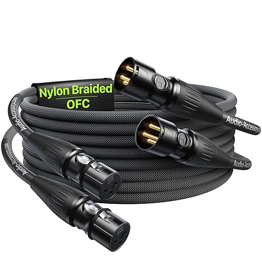 6.6ft 2 Pack XLR Cables, Kevlar-Reinforced Nylon Braided Mic Cable, OFC by AA