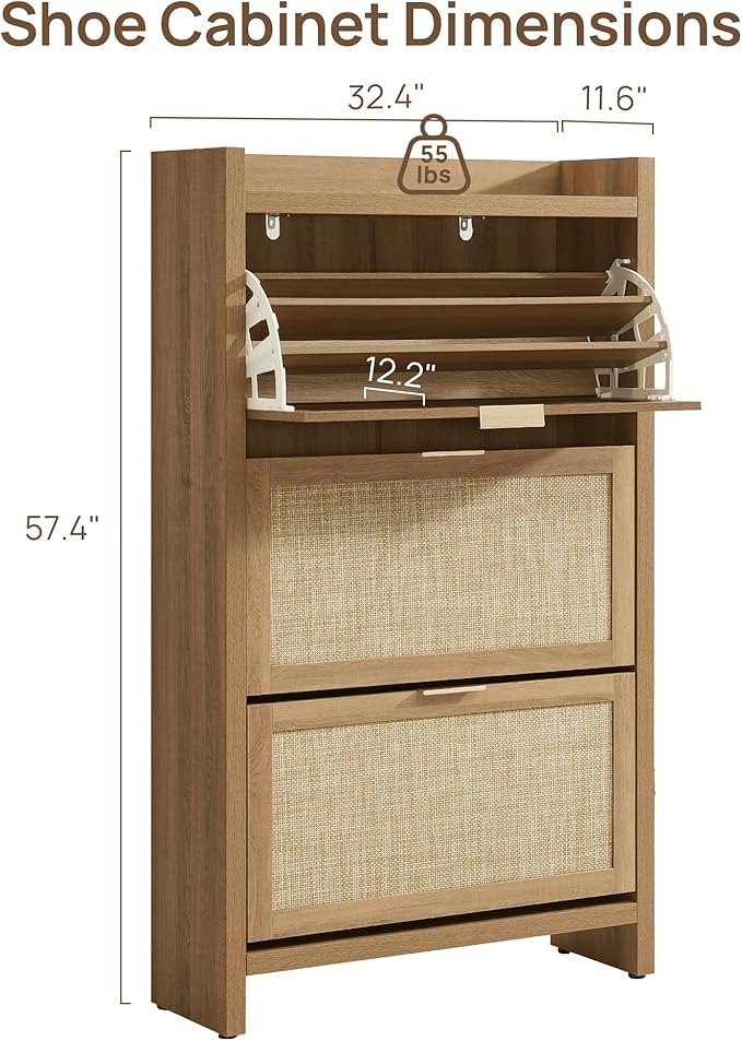 SICOTAS Rattan Shoe Storage Cabinet - Image 3