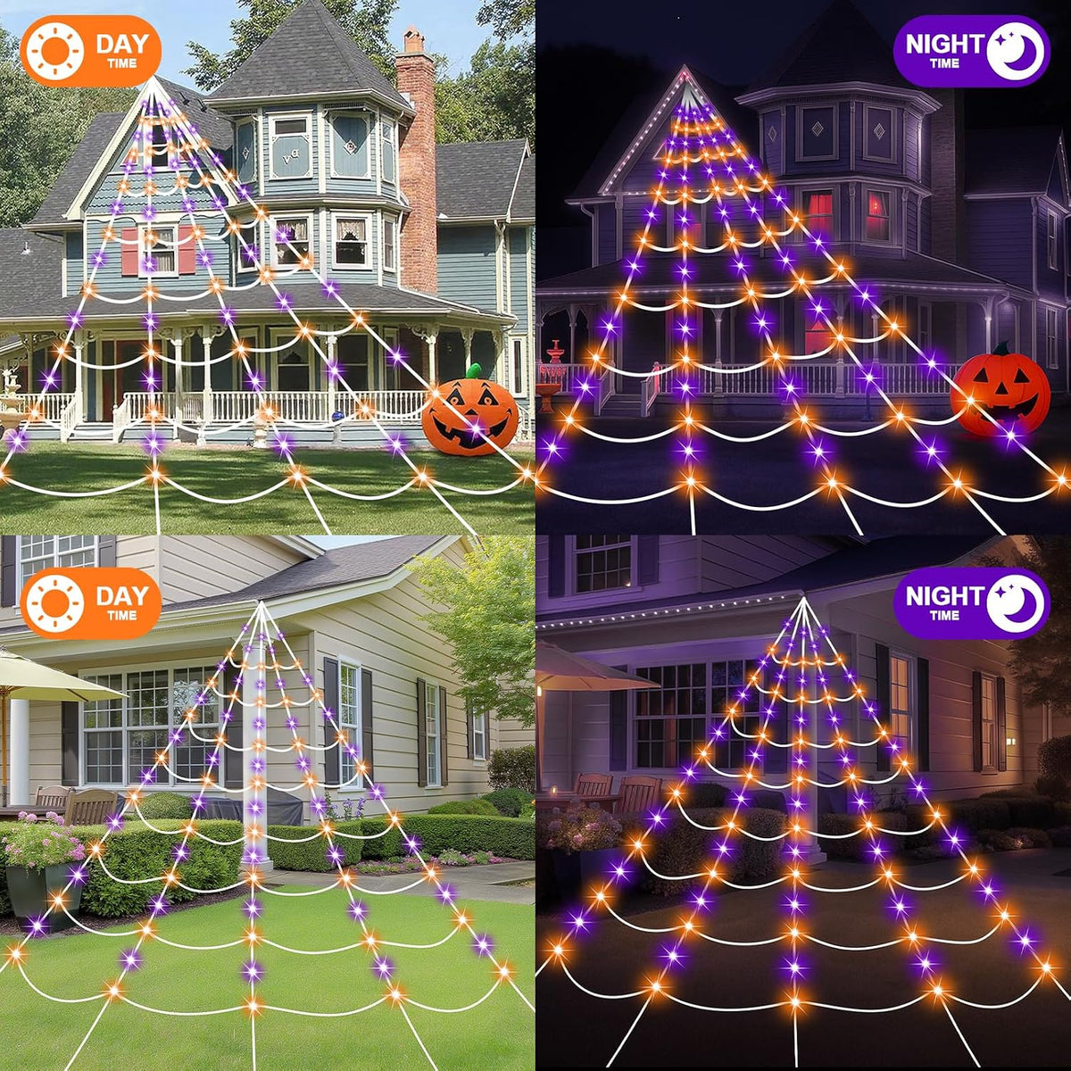 Halloween Decorations Spider Web Lights, 250 LED 16.4Ft Light Up Spider Web