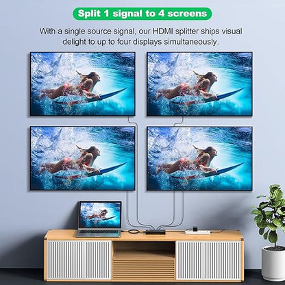 HDMI Splitter 1 in 4 Out, JCHICI HDM1 Switcher Splitter 4K@60Hz 4:4:4, HDMI - Image 8