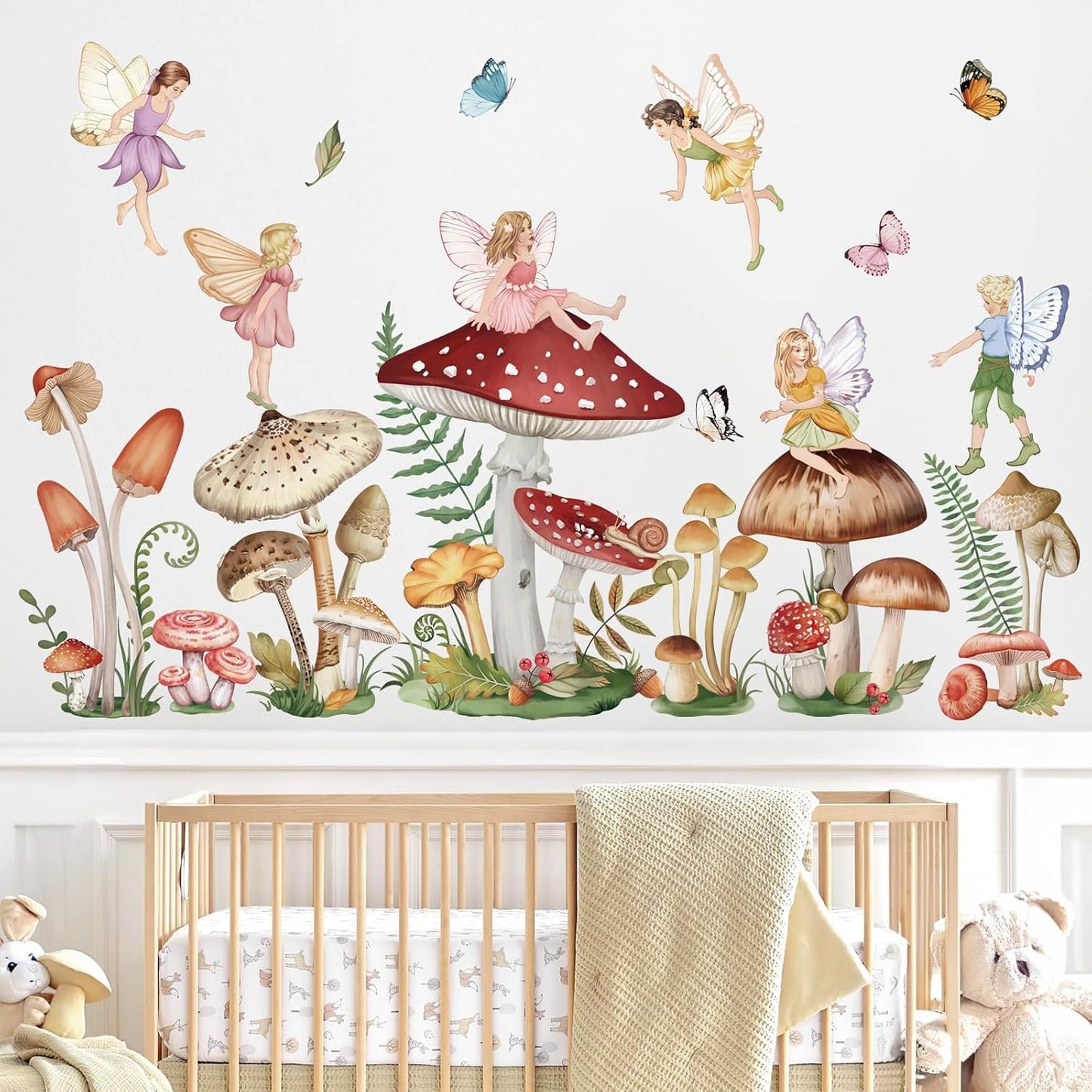 wondever Woodland Mushroom Wall Decals Fairy Butterfly Forest Peel and Stick Wall Art Stickers for Girls Bedroom Baby Nursery Living Room | Peel and Stick, Removable, Wall Art Decals, Wall Decoration, Kids Room, Girls Bedroom Baby Nursery Playroom Decor