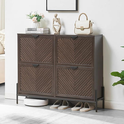 Shoe Cabinet Storage with 4 Flip Drawers, Narrow Hidden Shoes Organizer Cabinet by Unknown