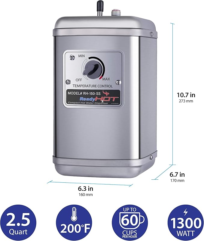 Ready Hot Compact Instant Hot Water Dispenser, Stainless Steel Tank, Wall - Image 2