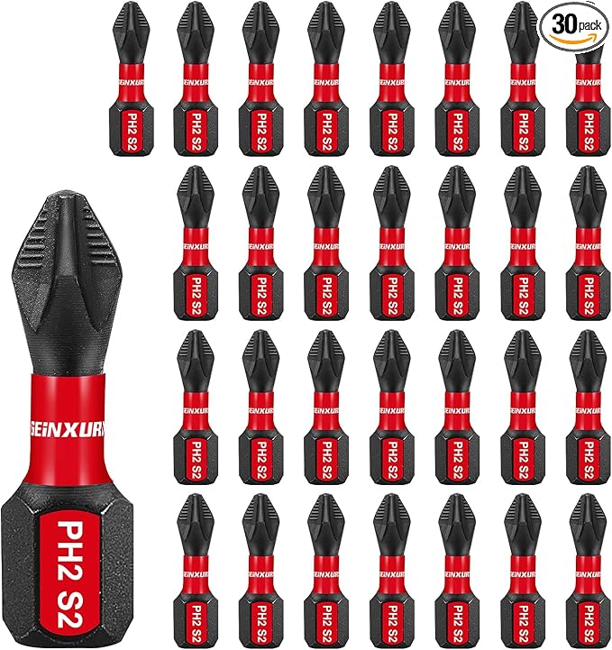 30Pieces Magnetic #2 Phillips 1 in. Hex Anti-Slip Screwdriver Bits, 1/4 Inch by GEINXURN
