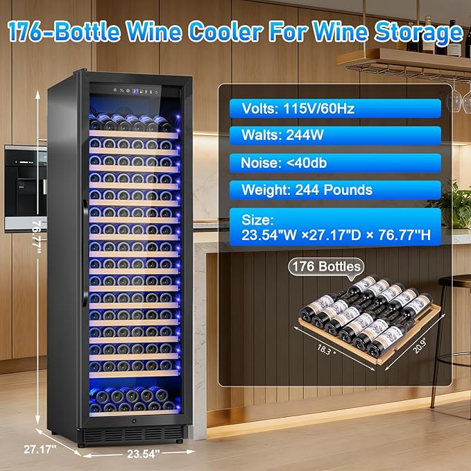24" Wine Cooler Refrigerator Black, 24 Inch Wide Large Capacity - Image 4