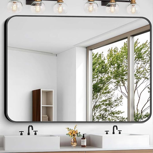 Bathroom Mirror, 48 x 40 inch Black Rectangle Wall Mirror, Metal Frame by WelcometoCIVENO