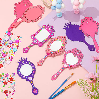 16 Sets Wooden Mirror Craft Kit, Girls DIY Princess Hand Mirror | Unbreakable Mirror for Kids, Princess Tea Party Gift, Back to School Supplies, Christmas Birthday Art Activities Favors