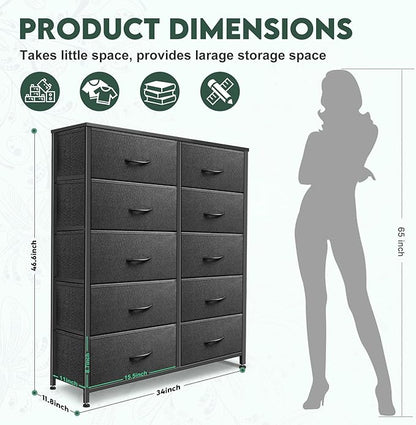 Dresser for Bedroom with 10 Drawers, Chest of Drawers, Storage Drawers - Image 3