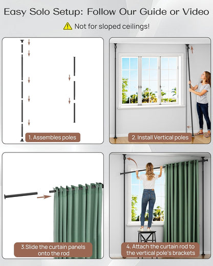 ALLZONE Tension Curtain Rods for Windows, Adjustable 31 to 83 Inch Wide, Freestanding Curtain Rods No Drilling, Apartment Renter Friendly, Heavy Duty, for Room Divider, Doorway, 63 to 130 Inches Tall