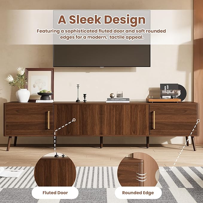 Merax Mid Century 78" TV Stand, Modern Fluted Entertainment Center - Image 4