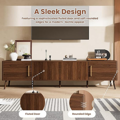 Merax Mid Century 78" TV Stand, Modern Fluted Entertainment Center - Image 4