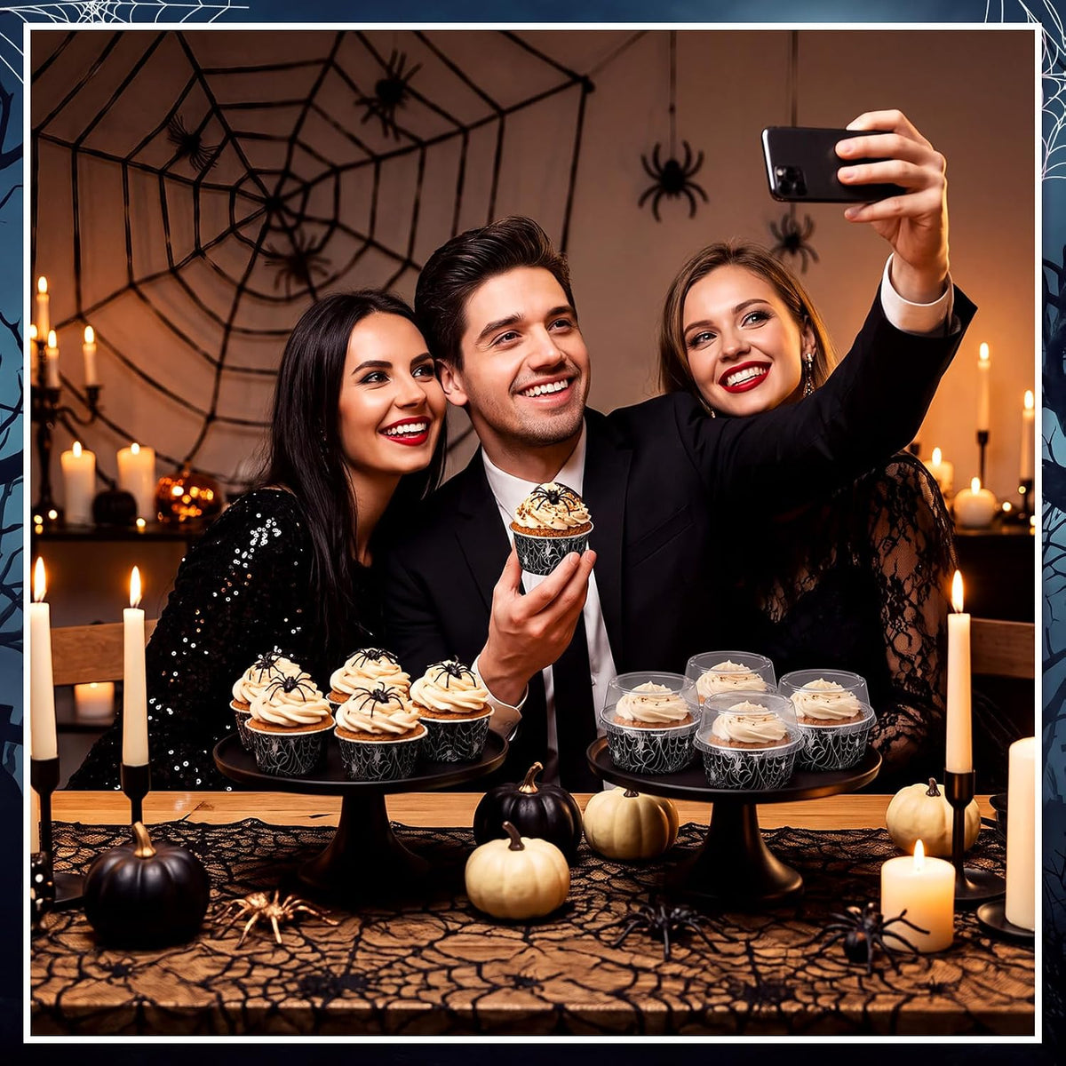 Potchen 200 Pcs Halloween Spiderweb Foil Cake Cup with Lid, 5 oz Baking Cup