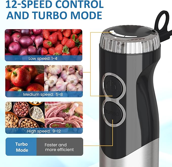 1000W Professional Hand Blender, 12-Speed Heavy Duty Immersion Blender - Image 3