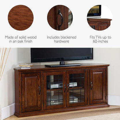 Leick Home Riley Corner TV Stand 60 in, Burnished Oak, Solid Wood, Beveled - Image 6