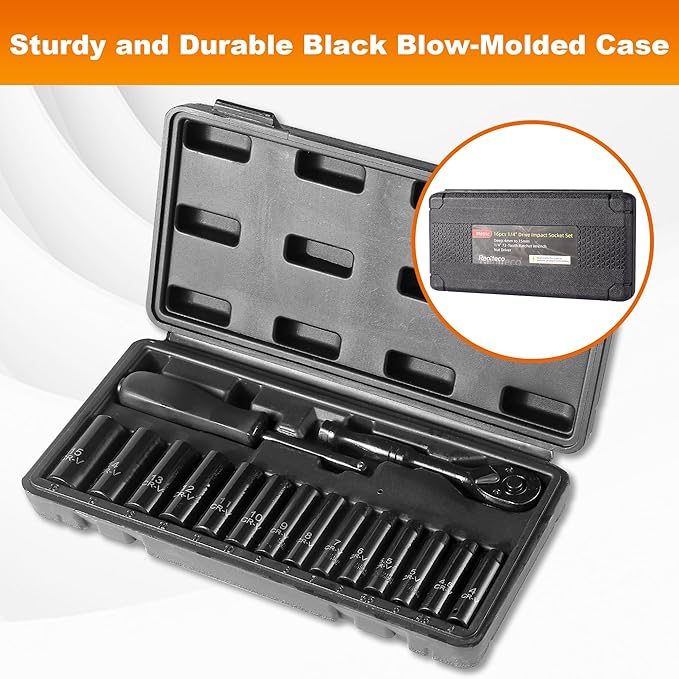 16-Piece 1/4" Drive Socket Set, Deep Sockets, 72-Tooth Ratchet Wrench, Drive - Image 6