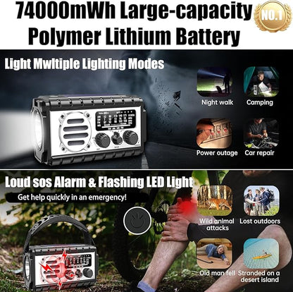 QAUYYW Emergency Radio, 20000mAh/74000mWh Weather Radio, Solar Hand Crank Radio - Image 3