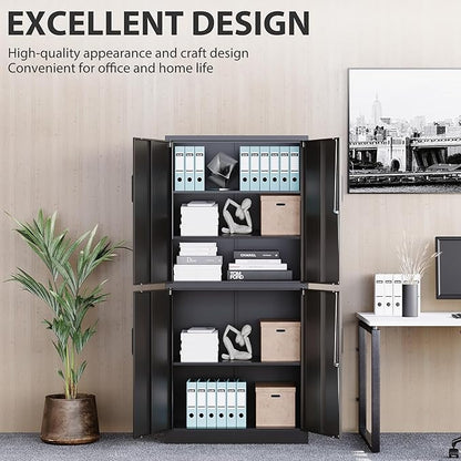 Metal Storage Cabinet with 3 Adjustable Shelves and 4 Doors, Steel Tool Cabinets - Image 7