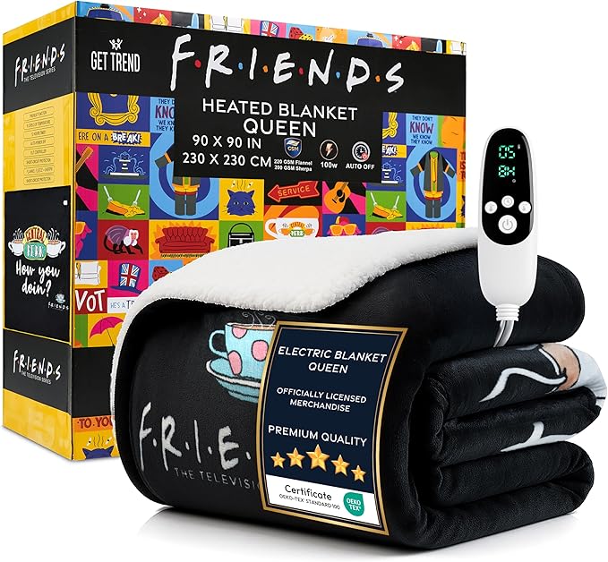 Friends TV Show Heated Blanket Electric, Queen Size Luxurious Fleece Blanket by GetTrend