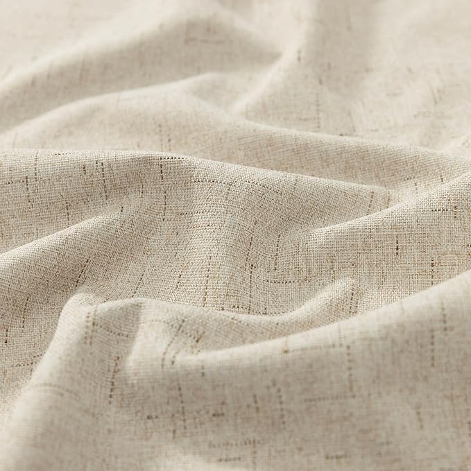 KOUFALL 52x86 Inches Long Light Tan Back Tab Linen Blackout Curtains - Image 9