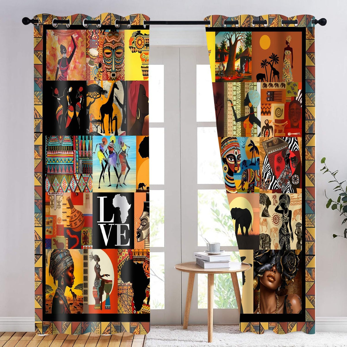 African Tribal Blackout Curtains American Woman Curtain 52x84inch Afro Ethnic Patchwork Style Art Drapes for Bedroom Living Room 2Panels HI09CL