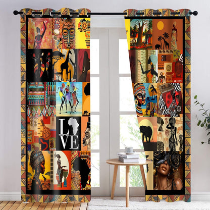 African Tribal Blackout Curtains American Woman Curtain 52x84inch Afro Ethnic Patchwork Style Art Drapes for Bedroom Living Room 2Panels HI09CL