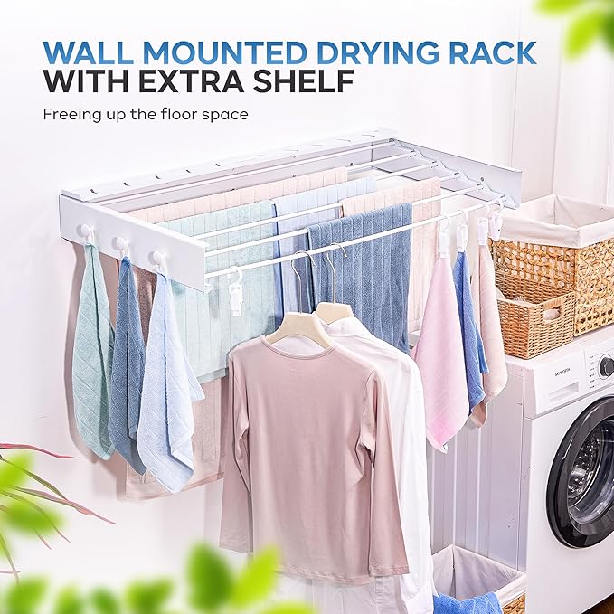 40" Premium Aluminium Foldable Clothes Drying Rack Included Shelf - Image 7
