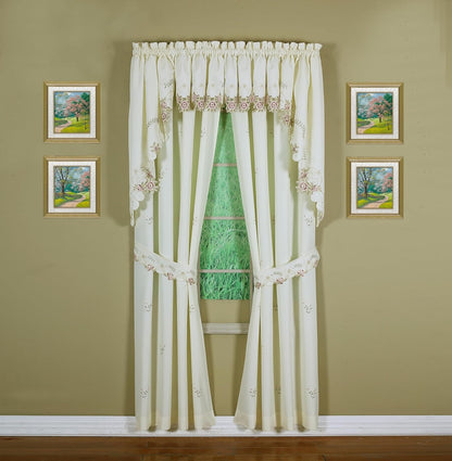 Today's Curtain Verona Reverse Embroidery Swag, 38", Ecru/Rose, 60"W X 38"L