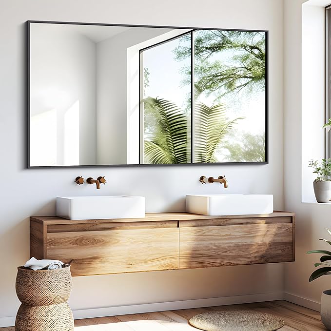 Black Bathroom Mirror for Wall, 30x50 Inch Rectangle Mirrors - Image 2