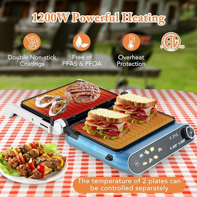 COSTWAY Panini Press, 1200W Sandwich Maker - Image 4
