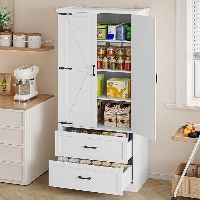 Pantry Organizers and Storage Cabinet, 71” Barn Door White Kitchen Cabinet - Image 8