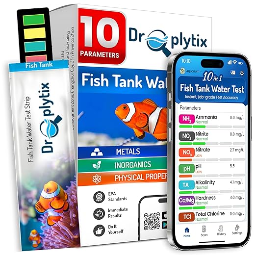 Digital Aquarium Water Test Kit, App-Enabled 10-in-1 Freshwater & Saltwater by DROPLYTIX
