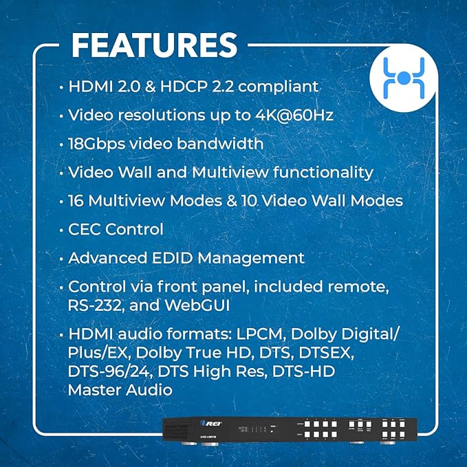 OREI 4K 4x4 HDMI Matrix Video Wall Controller Processor Multiviewer Display - Image 9