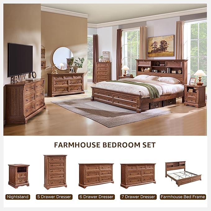 T4TREAM Farmhouse Nightstand Set of 2, Wooden End Table w/Roman Column - Image 7