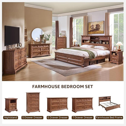 T4TREAM Farmhouse Nightstand Set of 2, Wooden End Table w/Roman Column - Image 7