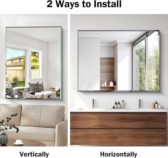 CILIBER Beveled Mirror, 36x48 Inch Large Frameless Bathroom Mirrors - Image 5