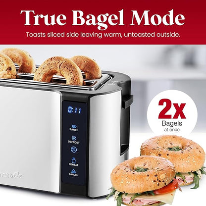 Elite Gourmet ECT5322 Long Slot 4 Slice Toaster, Countdown Timer, Bagel - Image 4